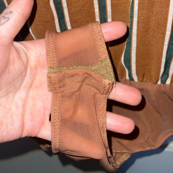 Astr Brown Green White Bodysuit with Vertical Stripes Flattering Flowy Tank NWT - Picture 11 of 12